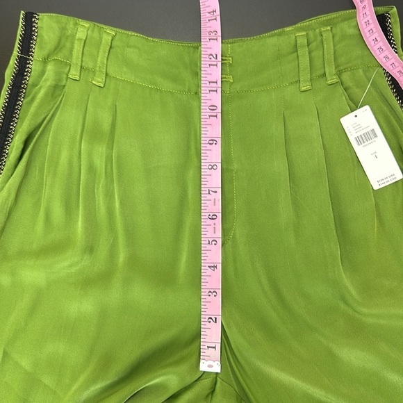 Anthropologie Deandra Green Tuxedo Satin Joggers 4 Ankle Zip Viscose High Rise - Picture 12 of 16